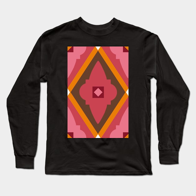 Abstract geometric diamond pattern red, orange and pink Long Sleeve T-Shirt by colorofmagic